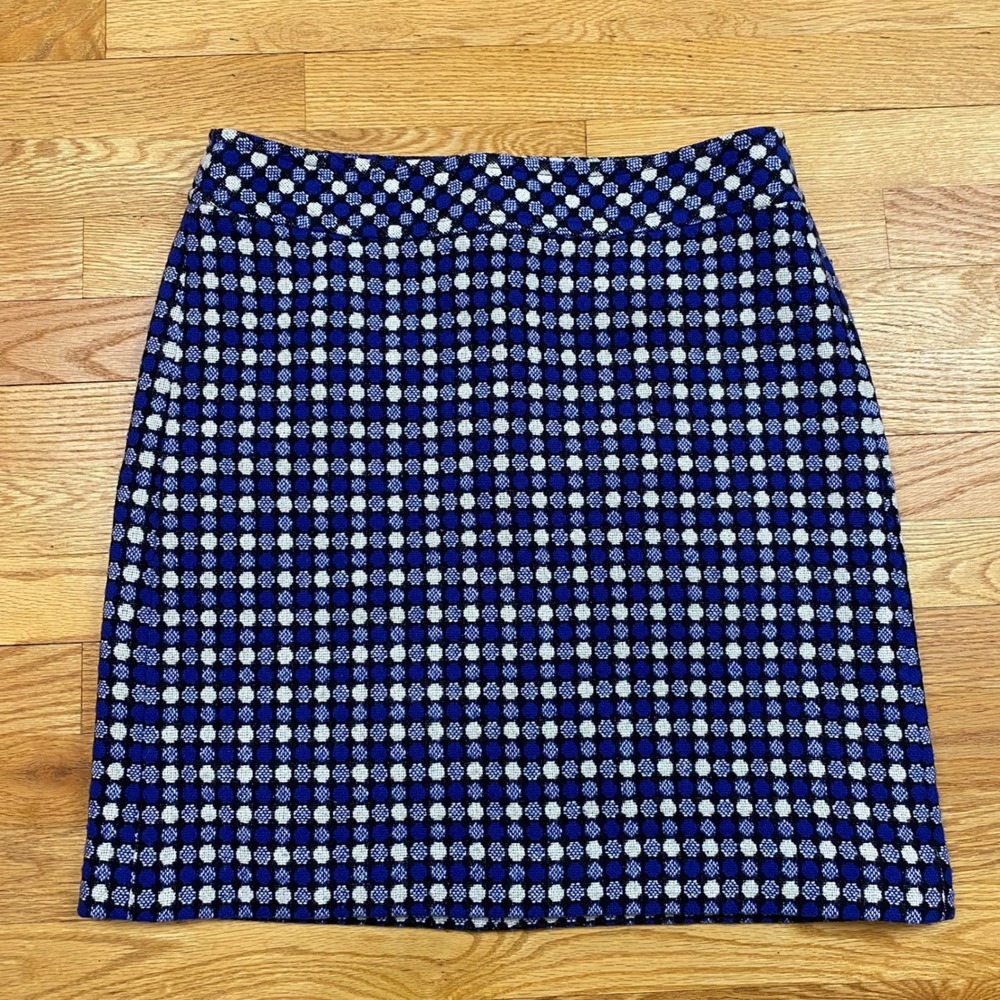 Talots Tweed Mini Skirt Womens 8 Blue White Wool Blend Preppy Mod Chic